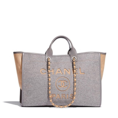 Chanel 2019 Women Felt Tote Shoulder Shopper Bag,44cm - 샤넬 2019 여성용 펠트 토트 숄더 쇼퍼백,CHAB1361, 44cm,그레이