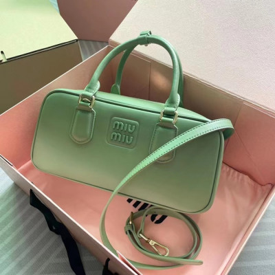 MiuMiu 2023 Leather Tote Shoulder  Bag,19cm - 미우미우 2023 레더 토트 숄더백,5BB148, MIUB0387, 27cm,그린