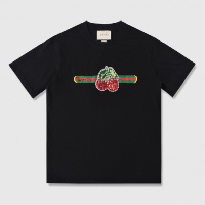 [매장판]Gucci 2019 Womens Glitter Cherry Cotton Short Sleeved Tshirt - 구찌 2019 여성 글리터 체리 코튼 반팔티 Guc01874x.Size(s - l).블랙