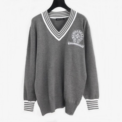 [크롬하츠]Chrome Hearts 2020 Mens V-neck Oversize Knit Sweaters - 크롬하츠 2020 남성 브이넥 오버사이즈 니트 스웨터 Chr0118x.Size(m - 2xl).그레이