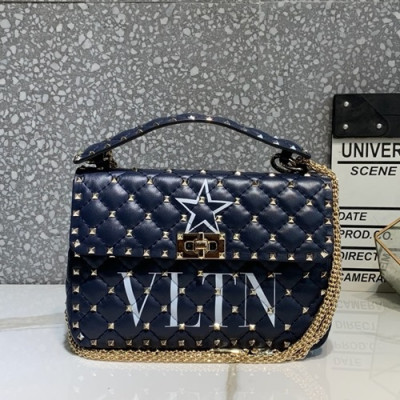 Valentino 2020 Leather Garavani Rockstud Spike Tote Shoudler Bag,24CM - 발렌티노 2020 레더 가라바니 락스터드 스파이크 토트 숄더백,VTB0958,24CM,네이비