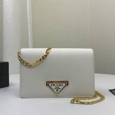 Prada 2020 Leather Chain Shoulder Cross  Bag  ,18CM - 프라다 2020 레더 체인 숄더 크로스백 ,1BP006-4,18CM,화이트