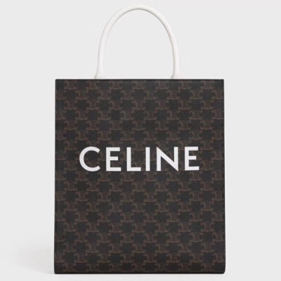 Celine 2020 Vertical Cabas Canvas Tote Shopper Bag,32CM - 셀린느 2020 버티컬 카바스 캔버스 토트 쇼퍼백 ,191542-3,32CM,브라운화이트