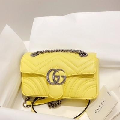 Gucci 2020 GG Marmont Matlase Women Shoulder Bag,22CM - 구찌 2020 GG 마몬트 마틀라세 여성용 숄더백 446744,GUB1134,22CM,옐로우