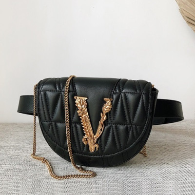 Versace 2020 Leather Hip Sack / Shoulder Bag,18CM - 베르사체 2020 여성용 레더 힙색 / 숄더백 ,VERB0068,18CM,블랙