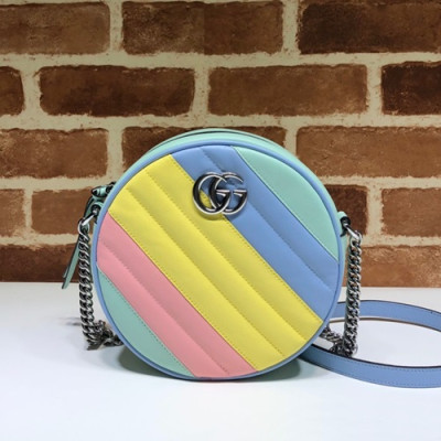 Gucci 2020 GG Marmont Mini Round Women Shoulder Bag,18CM - 구찌 2020 GG 마몬트 미니 라운드 여성용 숄더백 550154,GUB1162,18CM,옐로우핑크민트