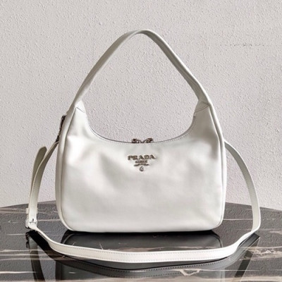 Prada 2020 Leather Hobo Tote Shoulder Bag,26CM - 프라다 2020 레더 호보 토트 숄더백,1BC132-1, 26cm,화이트