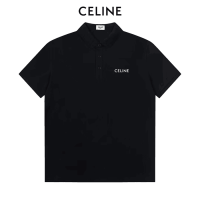 [셀린느]Celine 2024  Mens Hedi Slimane Logo Short Sleeved Polo Tshirts - 셀린느 2024 남성 로고 폴로 반팔티 Cel0065x.Size(m - 3xl).블랙