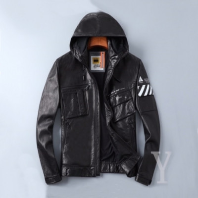 [오프화이트]Off-white 2020 Mens Logo Casual Leather Jackets - 오프화이트 2020 남성 로고 캐쥬얼 가죽 자켓 Off0563x.Size(m - 3xl).블랙