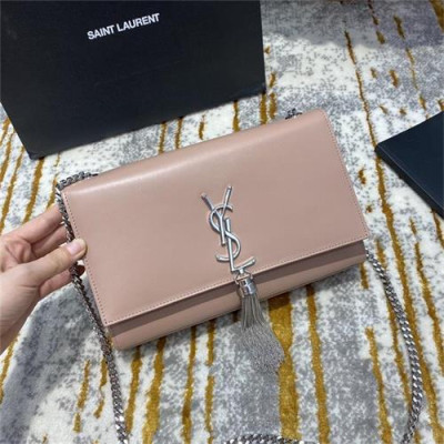 [입생로랑] Saint Laurent Custom Kate Tassel chain Shoulder Bag Silver Logo 24cm - 입생로랑 커스텀급 케이트 태슬 체인 숄더백 실버 로고 SLB0589, 24cm, 베이지