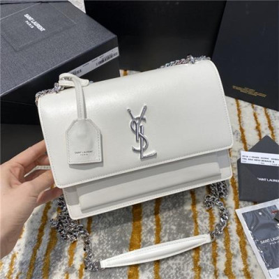 [입생로랑] Saint Laurent CustomLeather Sunset Chain Shoulder Bag Silver Logo 22cm - 입생로랑 커스텀급 선셋 체인 숄더백 실버 로고 SLB0603, 22cm, 화이트