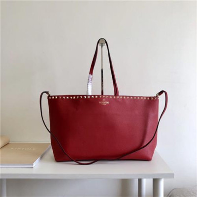 [발렌티노] Valentino 2020 Leather Women's  Rivet Tote Bag 48cm - 발렌티노 2020 리벳 토트백 VTB1028, 48cm, 레드