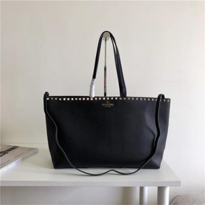 [발렌티노] Valentino 2020 Leather Women's  Rivet Tote Bag 48cm - 발렌티노 2020 리벳 토트백 VTB1029, 48cm, 블랙