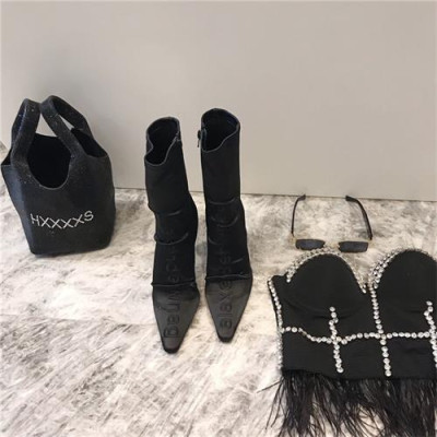 [알렉산더왕] Alexander Wang 2020 Silk Embroidery High Heel Boots - 알렉산더왕 2020 실크 엠브로이더리 하이힐 부츠 ALWS0027, Size(225-255), 블랙