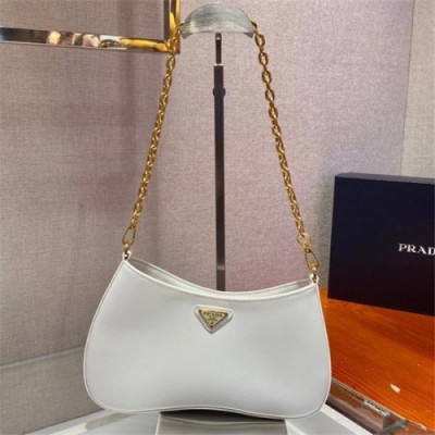 [프라다]Prada 2021 Women's Leather Hobo Shoulder Bag 26.5cm - 프라다 2021 여서용 레더 호보 숄더백 26.5cm, PRAB0143, 화이트