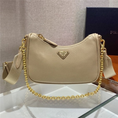 [프라다] Prada 2020 Women's Mini Leather Hobo Tote Shoulder Bag,18cm - 프라다 2020 여성용 미니 레더 호보 토트 숄더백,18cm, PRAB0158,베이지