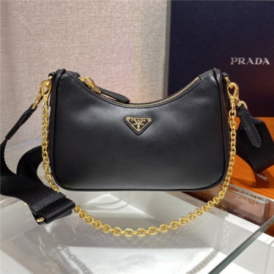 [프라다] Prada 2020 Women's Mini Leather Hobo Tote Shoulder Bag,18cm - 프라다 2020 여성용 미니 레더 호보 토트 숄더백,18cm, PRAB0161,블랙