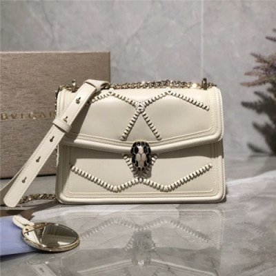 [블가리] Bvlgari 2020 Women's Leather Serpant Diamond Shoulder Bag,24cm - 블가리 2020 여성용 레더 서펜트 다이아몬드 숄더백,23cm,BVLB0263,화이트