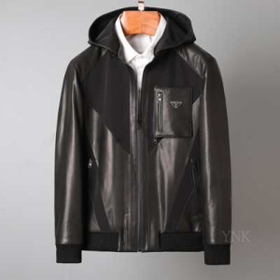 [프라다]Prada 2020 Mens Logo Casual Leather Jacket - 프라다 2020 남성 로고 캐쥬얼 가죽 자켓 Pra01167x.Size(m - 3xl).블랙