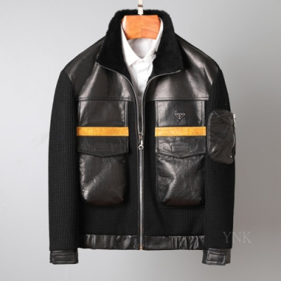 [프라다]Prada 2020 Mens Logo Casual Leather Jacket - 프라다 2020 남성 로고 캐쥬얼 가죽 자켓 Pra01168x.Size(m - 3xl).블랙