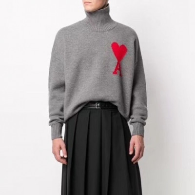 Ami 2020 Womens  Logo Casual Turtle-neck Sweaters - 아미 2020  여자 로고 캐쥬얼 터틀넥 스웨터 Ami0055x.Size(s - xl).그레이