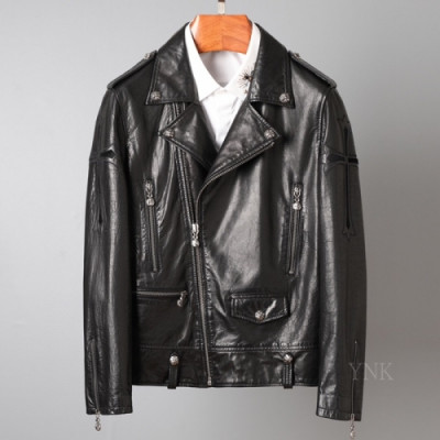 [크롬하츠]Chrome Hearts 2020 Mens Logo Casual Leather Jacket - 크롬하츠 2020 남성 로고 캐쥬얼 가죽 자켓 Chr0306x.Size(m - 3xl).블랙