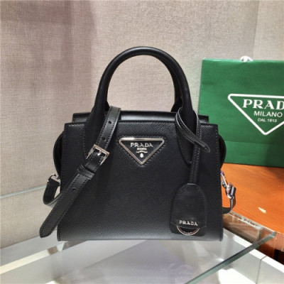 [프라다] Prada 2020 Women's Leather Shoulder Bag,22cm - 프라다 2020 여서용 레더 숄더백,22cm,PRAB0204,블랙