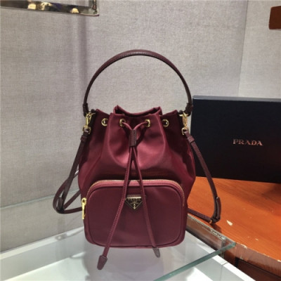 Prada 2020 Women's Nylon Tote Shoulder Bag,18cm - 프라다 2020 여성용 네일론 토트 숄더백,18cm,PRAB0265,와인