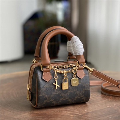 Celine 2020 Women's Leather Nano Boston Tote Shoulder Bag,14cm - 셀린느 2020 여성용 레더 나노 보스턴 토트 숄더백,14cm,CLNB0647,브라운