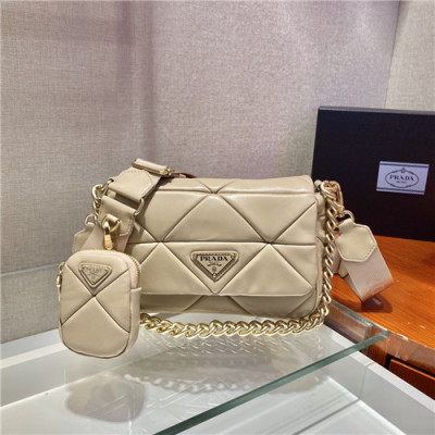 [프라다]Prada 2021 Women's Leather Shoulder Bag,21cm - 프라다 2021 여성용 레더 숄더백,21cm,PRAB0334,베이지