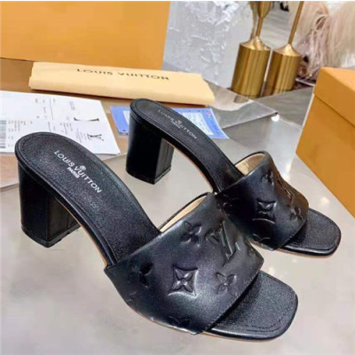 Louis Vuitton 2021 Women's Leather High Heel Slipper - 루이비통 2021 여성용 레더 하이힐 슬리퍼 ,Size(225-250),LOUS1836,블랙