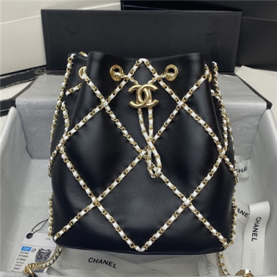 [샤넬]Chanel 2021 Women's Leather Bucket Shoulder Bag,21cm - 샤넬 2021 여성용 레더 버킷 숄더백,21cm,CHAB1623,블랙