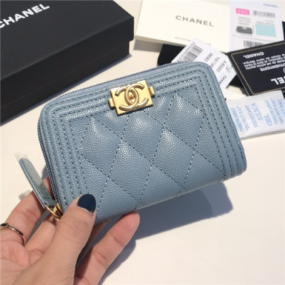 Chanel 2021 Women's Boy Coin purse/Card purse,11.5cm - 샤넬 2021 여성용 보이 코인퍼스/카드퍼스,11.5cm,CHAW0101,스카이블루