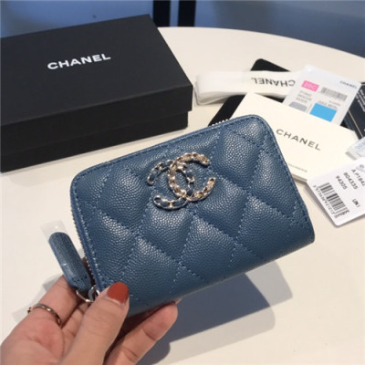 Chanel 2021 Women's Leather Coin purse/Card purse,11.5cm - 샤넬 2021 여성용 레더 코인퍼스/카드퍼스,11.5cm,CHAW0114,블루