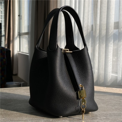 [에르메스]Hermes 2021 Women's Leather Bucket Tote Bag,18cm - 에르메스 2021 여성용 레더 버킷 토트백,18cm,HERB0842,블랙