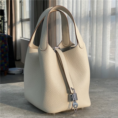 [에르메스]Hermes 2021 Womens Leather Bucket Tote Bag,18cm - 에르메스 2021 여성용 레더 버킷 토트백,18cm,HERB0847,화이트