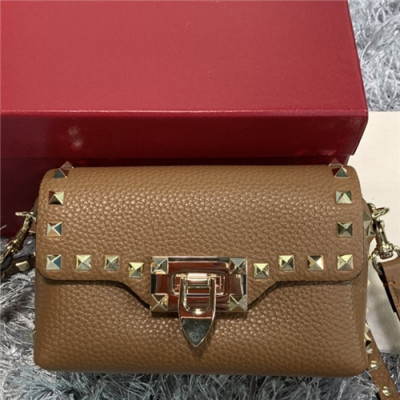 [발렌티노]Valentino 2021 Lockstead Shoulder Bag,16.5cm - 발렌티노 2021 락스터드 숄더백,16.5cm,VTB1075,브라운