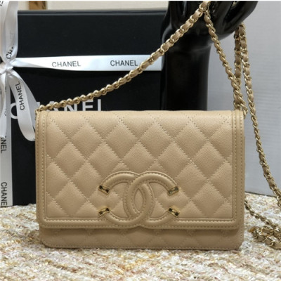 Chanel 2021 Women's Leather Chain Shoulder Bag,19.5cm,CHAB1656 - 샤넬 2021 여성용 레더 체인 숄더백,19.5cm,베이지