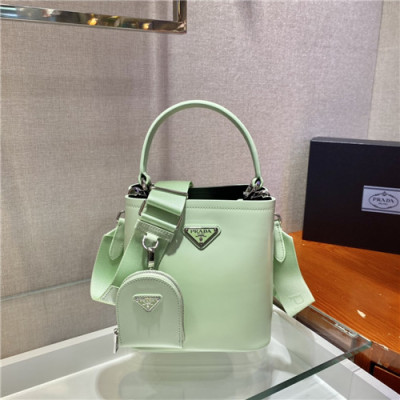 [유니크한]Prada 2021 Women's Leather Bucket Bag/Tote Bag/Shoulder Bag,19cm,1BA319,PRAB0385 - 프라다 2021 여성용 레더 버킷백/토트백/숄더백,19cm,그린