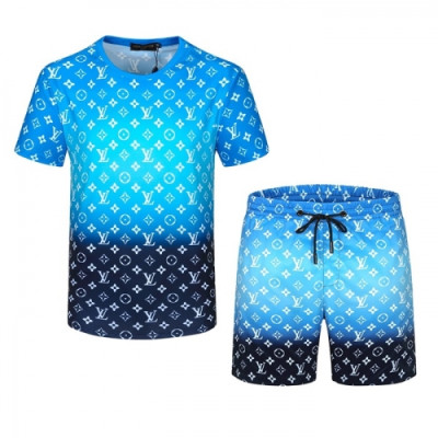 Louis vuitton 2021 Mens Casual Logo Training Short Sleeved Clothes&Half Pants Blue - 루이비통 2021 남성 캐쥬얼 로고 반팔 트레이닝복&반바지 Lou02824x Size(m - 3xl) 블루