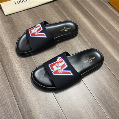 Louis Vuitton 2021 Men's Leather Slipper,LOUS2001 - 루이비통 2021 남성용 레더 슬리퍼,Size(240-270),블랙