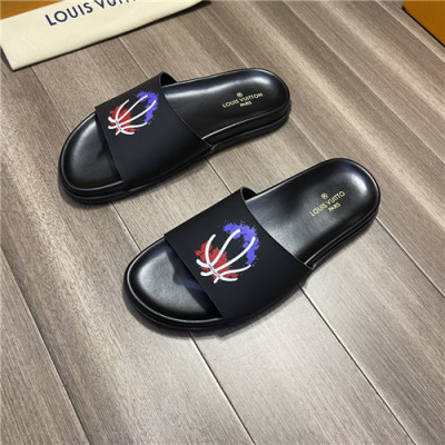 Louis Vuitton 2021 Men's Leather Slipper,LOUS2003 - 루이비통 2021 남성용 레더 슬리퍼,Size(240-270),블랙