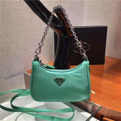 [프라다]Prada 2021 Women's Mini Nylon Hobo Bag,15cm,PRAB0407 - 프라다 2021 여성용 미니 나일론 호보백,15cm,그린