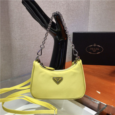 [프라다]Prada 2021 Women's Mini Nylon Hobo Bag,15cm,PRAB0409 - 프라다 2021 여성용 미니 나일론 호보백,15cm,옐로우