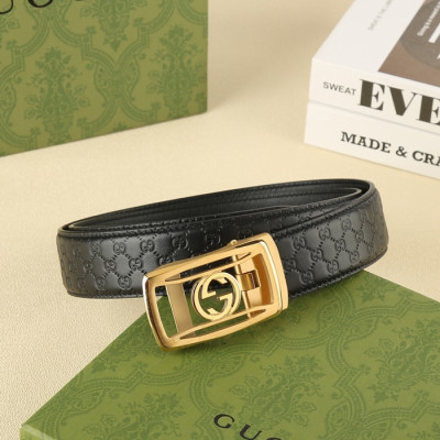 Gucci 2025 Mens Leather Belt,3.5cm,GUBT0188 - 구찌 2025 남성용 레더 벨트,3.5cm,블랙