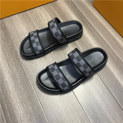 Louis Vuitton 2021 Men's Leather Slipper,LOUS2060 - 루이비통 2021 남성용 레더 슬리퍼,Size(240-270),블랙