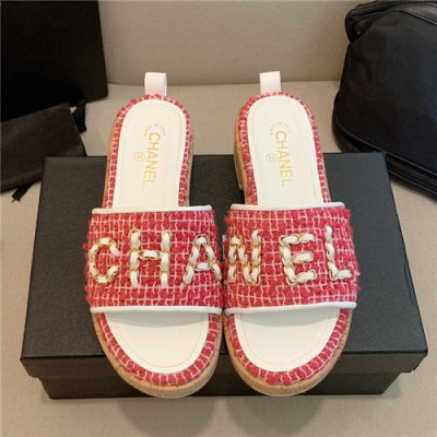 Chanel 2021 Women's Embroidery Slipper,CHAS0628 - 샤넬 2021 여성용 임브로이더리 슬리퍼,Size(225-250),핑크