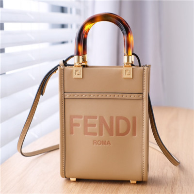 [트랜디한]Fendi 2021 Women's Leather Mini Tote Bag/Shoulder Bag,18cm,FENB0677 - 펜디 2021 여성용 레더 미니 토트백/숄더백,18cm,카키