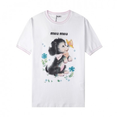 Miumiu Ladies Cotton Short Sleeved Tshirts - 미우미우 2021 여성 코튼 반팔티 Miu0216x Size(s - l) 화이트