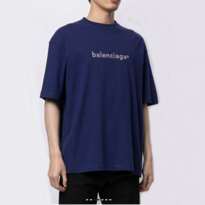 Balenciaga  Mm/Wm Logo Cotton Short Sleeved Tshirts Navy - 발렌시아가 2021 남/녀 로고 코튼 반팔티 Bal01090x Size(xs - l) 네이비